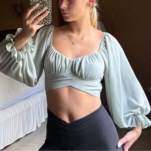 Beginning Boutique Puff Sleeve Blouse - Soft Green